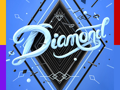 Diamond 3d c4d card illustration lettering playing poker spade type typography