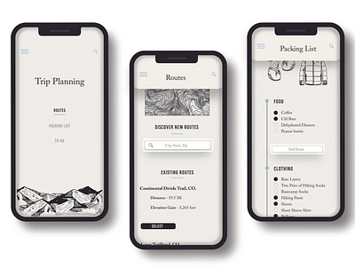 Trip Planning App app design backpacking colorado design digital illustration ui user experience user interface design ux