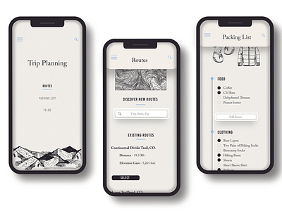 Trip Planning App app design backpacking colorado design digital illustration ui user experience user interface design ux