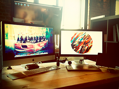 My new workplace in AltSpace altspace apple chopper display imac ipad office thunderbolt trackpad tv wacom workplace