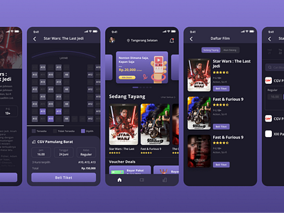 Movie Online Ticket Apps - UI Kit app darkmode design figma graphic design illustration ios movie ui ux