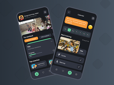 Wellness app animation dark theme design fitness graphic design interaction interface mobile mobile app mobile interface mobile ui sport ui uiux ux wellness workout