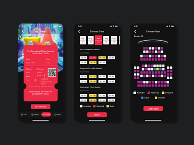 Movia Ticketing Cinema App app app design cinema cinema app design mobile app mobile design mobile ui mobile ui kit mobile uiux ticketing ui ui kit ui ux design uidesign uiux