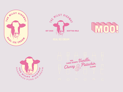 The Milky Highway brand design branding cow dairy design ice cream icon illustration logo