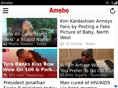 Amebo for Blackberry app blackberry news nigeria ui