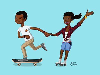 Skate Couple drawing illustration