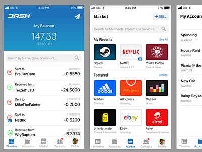 Dash Pay for iOS mockup app ui ux