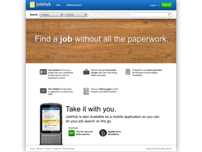 JobHub landing page web app web design