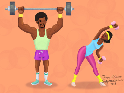 '80s Gym couple illustration