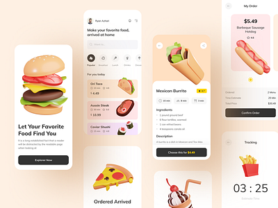 Food App with 3D illustration asset 3d asset 3d icon 3d illustration food app food delivery app