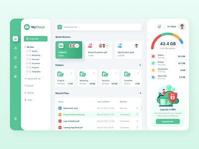 File Manager Dashboard cloud cloud service cloud storage dashboard design document file manager files homepage storage ui ui ux uiux web app