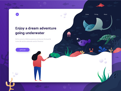 Header Illustration Exploration for sea adventure website adventure header hero image illustration landing page sea uiux underwater