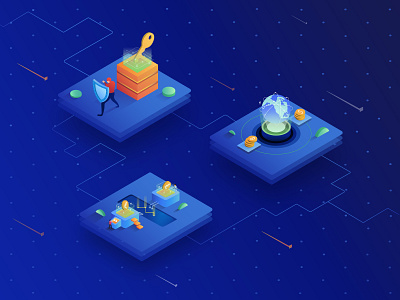 illustration for cryptocurrency exchange website - Sparkswap bitcoin cryptocurrency homepage illustration isometric landing page uiux web design