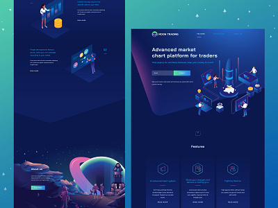 MoonTrade web design - chart platform for traders chart homepage illustration isometric landing page traders ui ux