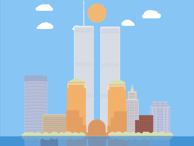 NYC World Trade Skyline Loop 911 aftereffects animation illustrator loop animation motiondesign motiongraphics neverforget new york city nyc nystrong patriotday september 11 worldtradecenter