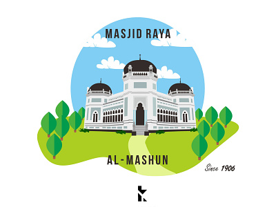 Masjid Raya Al-Mashun (Al-Mashun Grand Mosque) design flat illustration vector