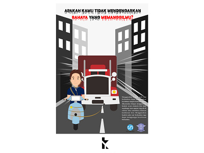 The Dangers of Using a Headset While Driving Campaign Poster animation campaign design flat illustration poster vector