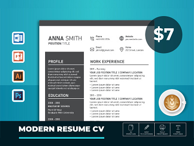 Word Resume Template branding clean cover letter cv cv job design elegant resume graphic design infographic minimalist modern modern resume portfolio professional resume resume resume 2021 resume design resume page resume template resume word