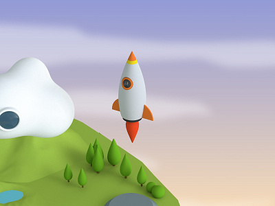 Blast off 3d cloud icon illustration rocket tree