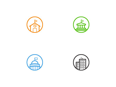 Institutions education enterprise government icons k12 university wip