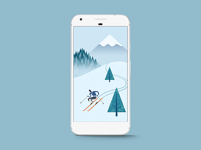 Winter blue hills illustration ski skier snow trees winter