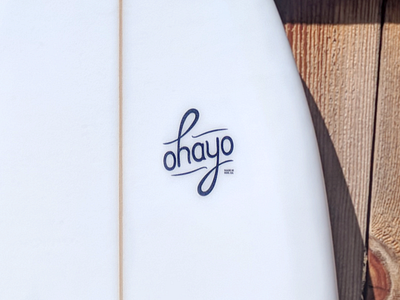 Ohayo wordmark detail black and white fish handmade lettering logo surf surfboard