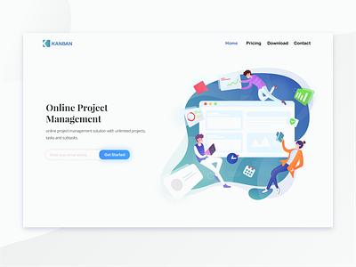 Project Management Illustration Website art clean clean ui colorful header design header illustration illustraion illustrator interface landing page design landingpage minimalist project management ui user interface web web illustration website design website illustration websites