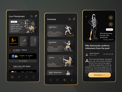 Paralympic Games | Mobile App Concept clean dark mode design illustration mobile app mobile screens paralympics sports ui vector visual design