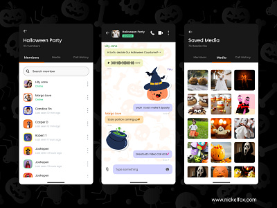 Halloween Theme Message Chat Room -Mobile Screen chat chat room clean design halloween halloween party illustration message mobile mobile screen sticker ui ux vector