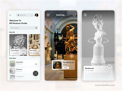 AR Museum Guide ar augmented reality cards clean color creative design details graphic design guide mobile screen museum screen tour typography ui uikit ux vector white