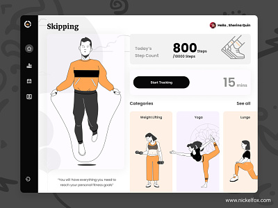 Workout Tracker Concept active activity artwork clean dashboard design exercise freebies gym illustration skipping step tracker trending ui ux vector workout yoga