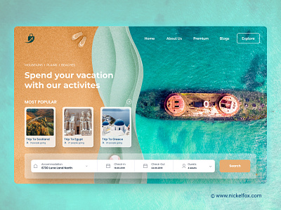 Travel Landing Page beach booking clean design explore graphic design homescreen hotel landing page logo mountains travel travelling treanding typography ui ux vector water website