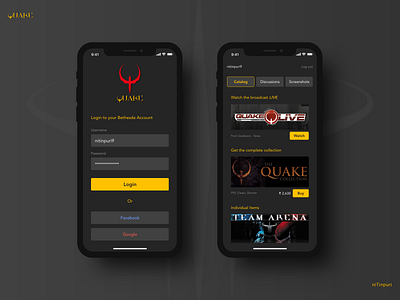 Quake Community App adobexd app bethesda community concept design game ios login store ui