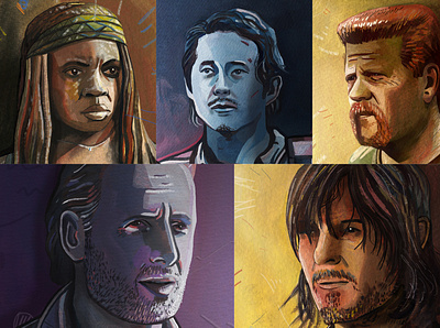 Walking Dead Portraits art artist design drawing gouache illustration illustrator painting photoshop photoshop art portrait portrait art portrait illustration portrait painting portraits poster design the walking dead tv series walking dead watercolour