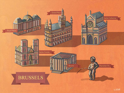 Illustrated Map Of Brussels architecture art belgium brussels design editorial gouache illustration map painting publication watercolour