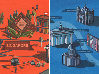 Illustrated Maps Of Singapore & Berlin art cityscape design digital gouache illustratedmap illustration map painting singapore watercolour