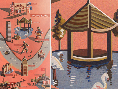 Hong Kong Illustrated Map art artist design drawing gouache hong kong illustration illustrator landscape map painting watercolour