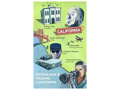 Hitchcock's Filming Locations Map art artist design digital drawing film filming gouache graphic art hitchcock illustration illustrator landscape map maps painting photoshop portrait typography watercolour