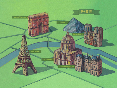 Illustrated Map of Paris art artist design digital drawing gouache illustration illustrator landscape map map art map illustration map marker maps painting photoshop sketching type typography watercolour