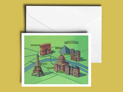 Paris Landmarks A5 Greetings Card