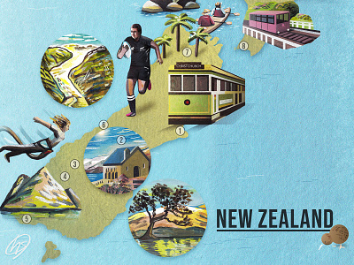 New Zealand Illustrated Map - Detail