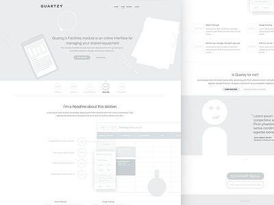 Quartzy - Facilities Wireframe beaker facilities grey headline lab module quote science scientist tracking wireframe