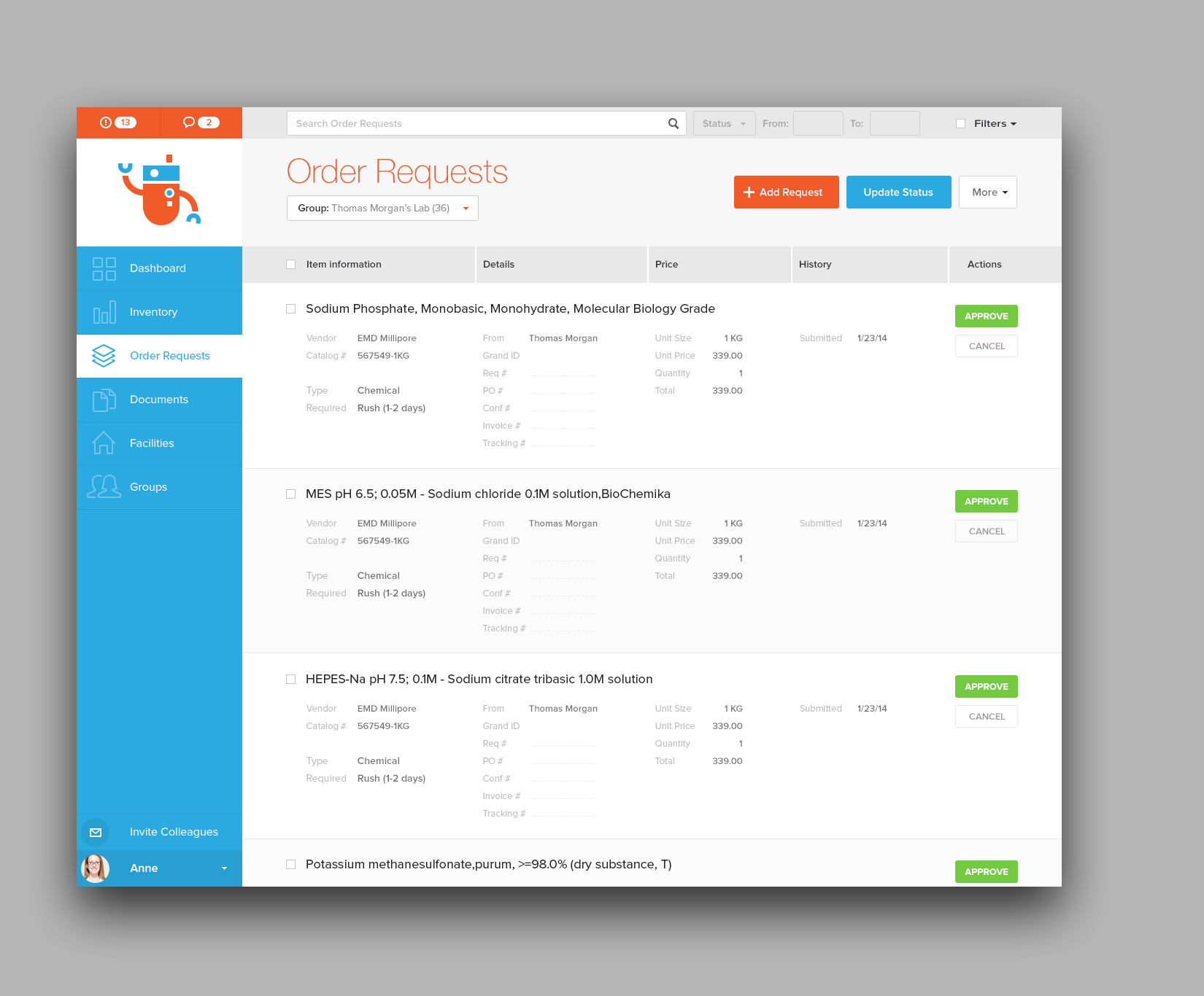 Query order. Quartzy Интерфейс. Order request. Cancel order UI. Order Management System UI products.