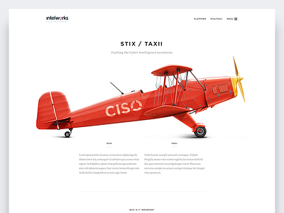 Intelworks : Stix / Taxi 3d airplane data ecosystem landing page menu plane resources security simple stix white