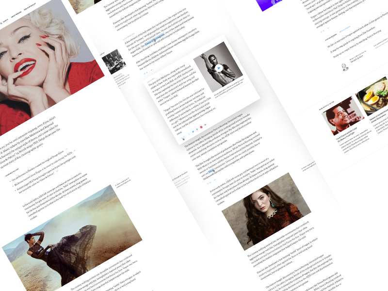 Timeline : Article article cards drag editorial hover lorde madonna news social