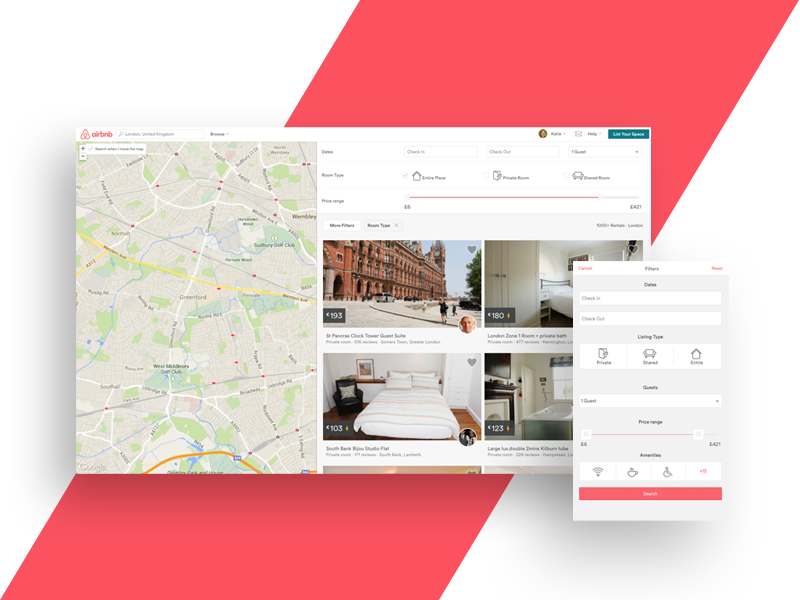 Airbnb Responsive : Listings airbnb filter listing map mobile responsive tourist travel