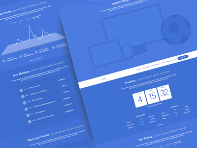 Wireframe - Fantasy Soccer Game blue blueprint cta devices fantasy football list match plans score sketch soccer sports statistics stats trial wireframe