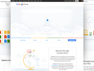Google Drive Landing page clean cloud clouds collaboration devices docs explore files globe google google drive landing page share storage white