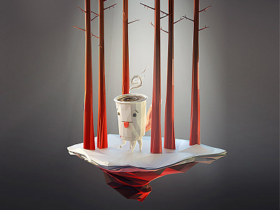 Place beneath the pines 3d 3ds max coffee lowpoly mascot pines render