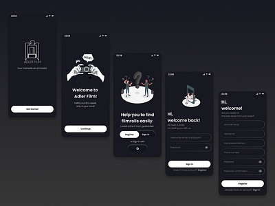 Adler Film App Concept #1 analogue apps branding camera film filmroll kodak login roll signup slashscreen store